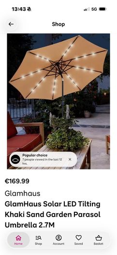 Glamhaus 2.7m Tilting Khaki Sand Parasol Umbrella