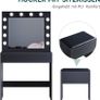 dressing table with stool, illuminated mirror, drawers, cosmetic table with 12 lights, 10 adjustable brightness, 3 colors, dressing table chest of drawers for bedroom, black, 80x40x140cm. Image 3
