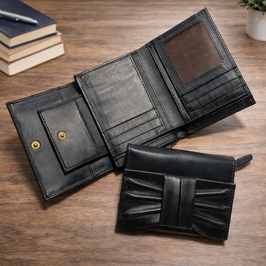 Premium Genuine Leather Wallet for Women Stylish Black Clutch Wallet with Button Closure