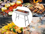 main image for ad BRAND NEW Folding Charcoal BBQ Grill Portable Foldable Stainless Steel W/ Scissor BBQ Tong for Outdoor Camping Picnic Patio Cooking