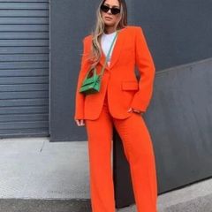 Fab Zara Bloggers Insta Famous Pumpkin Orange Suit Co Ord Blazer and Trousers   Size XL UK 14