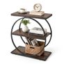 End Table, 3-Tier Narrow Side Table with Open Storage Shelves, Modern Nightstand Bedside Desk with Round Metal Frame, Wood Sofa Coffee Desk for Living Room, Bedroom, Office, Rustic Brown Image 7