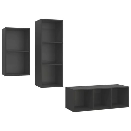 3 Piece TV Cabinet Set Grey Chipboard