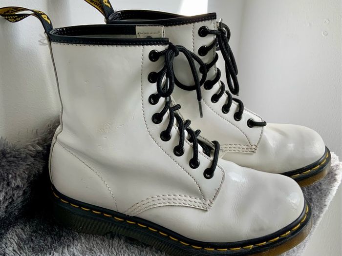 Dr Martens / Docs White Patent Leather Boots 1460