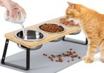 Cat Bowls with Stand & Feeding Mat, 3Pcs Deep Stainless Steel Food Bowls (500ml) for Pet