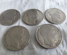 1933 French 10 Francs 1931 x 1, 1932 x1, 1934 x 2, 1934 x 1, 1938 x 1, 20 Francs 1933 x 3