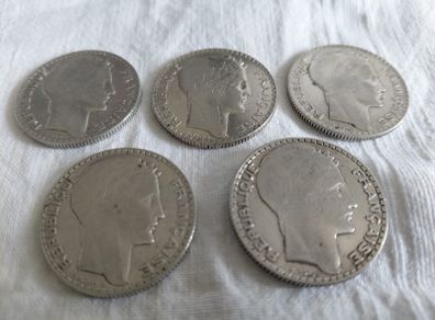 1933 French 10 Francs 1931 x 1, 1932 x1, 1934 x 2, 1934 x 1, 1938 x 1, 20 Francs 1933 x 3