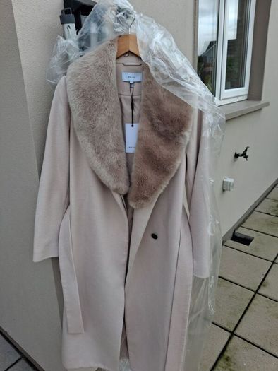 Reiss Long Wool Coat - Removable Faux Fur Collar - UK 10 BNWT RRP 475
