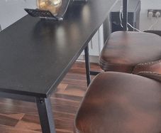 Table Breakfast Dining Table Black Coffee Table Party Table Metal in Black Frame with Footrest,