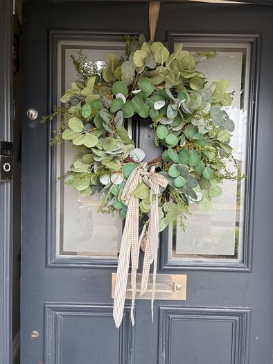 Faux eucalyptus wreath ,mixed foliage and bow detail
