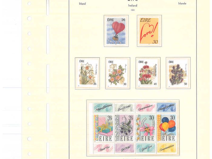 Collection. ireland 1985-1991 commemorative and definitive stamps on Lighthouse (Leuchtturm) pages 57-80 Mint Never Hinged (MNH). I note all commemorative stamps and definitive stamps including Irish Heritage & Treasures set.