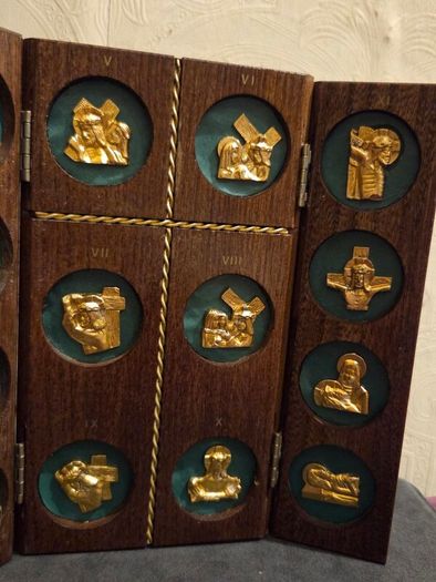 Vintage Wooden Stations of the Cross Triptych