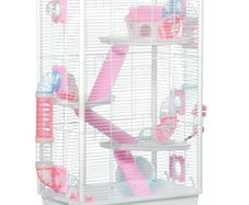 Hamster Cage, Gerbil Cage w/ Tubes, Exercise Wheel, Hut, Ramps, Platforms, 47 x 29.5 x 76cm - White