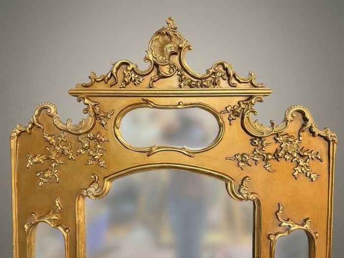 Large Sectioned Wall Mirror with Foliage and Scroll Detail
