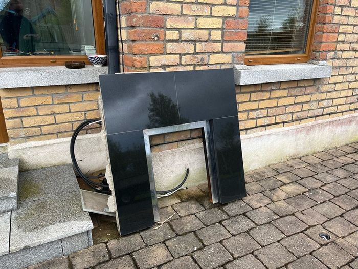 Pine fire place surround and marble insert