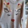 Fantastic H&M Christmas Jumper Reindeer Gold Pom Pom Age 14 Yrs Image 6