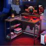 106.5CM L-Shaped Desk with 3 Power Outlets, 2 USB Ports & LED Strip Lights, Reversible Corner Workstation with Shelves & Hooks for Office & Gaming Image 5