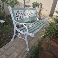 Garden Bench Cast iron fully restored seat outside outdoor garden sitting treated timber decorations, furniture patio  decking, home house cottage ignore flowers pots plants, garden statue chair  swing patio heater bbq hammock sun  farm shop gift