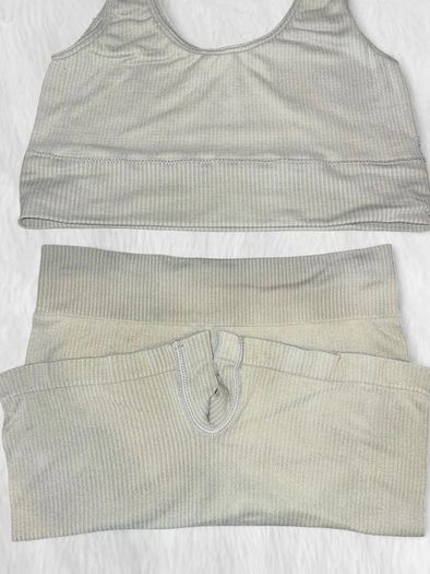 SKIMS Kim Kardashian Seamless Rib Aqua Green Lounge Set Bralette + Boxer Shorts Size S/M