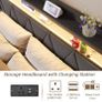 5ft Upholstered Wooden Two-shelf Storage Headboard, Charging Station,LED Lights Image 4