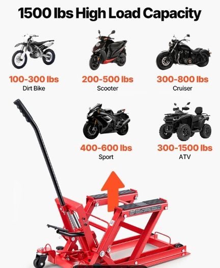 Hydraulic Motorcycle Lift Jack 1500lb / 680kg  Heavy Duty ATV & Motorcycle Hoist Stand