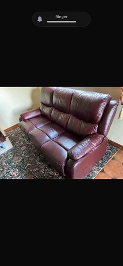 Burgundy comfy couch and arm chair