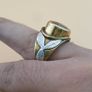 Vintage Etched Carnelian Agate Brass with Silver inlay Flower desgin Ring Image 4
