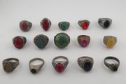 15 Mixed Vintage Rings Antique Style Brass Glass &amp; Stone Collectible Ring Lot