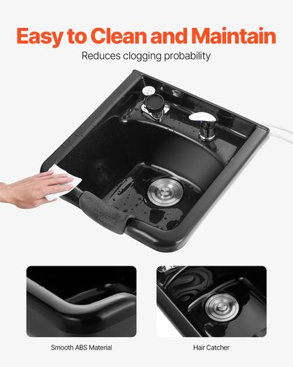 Shampoo Bowl, ABS Plastic Shampoo Sink for Salons and Home, Easy to Clean and Install Salon Shampoo Bowls for Hair Stylists, Shampoo Sink for Spa Center, Barbershop and Beauty Salon Use, Black