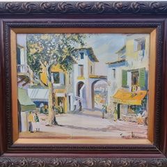 Large vintage painting in an old frame