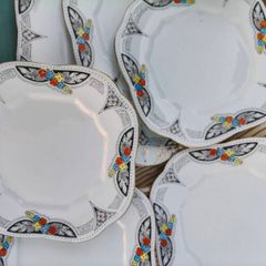 Vintage cake plate & 6 tea plates