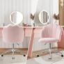 Vanity Chair for Dressing Table with Wheels, Boucle Chair for Bedroom, Swivel Armchair for Home, Height Adjustable&Easy Assembly, Pink Image 6