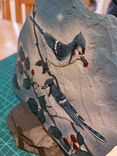 Blue Jay Pair - original painting on slate