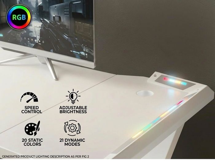 120 x 55 cm Gaming Desk with LED Lights, Gaming Table Thickened Z Shaped, Gamer Desk with Carbon Fiber Coated, Gaming PC Desk, Computer Desk Easy to Assemble, White