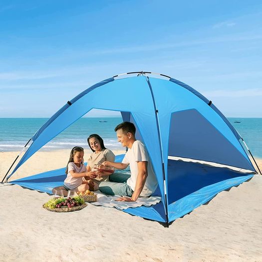 Beach Tent 4-6 Person, Portable Sun Shelter, Including Carry Bag and Tent Pegs, UV Protection Shade Cover for Beach, Garden, Camping