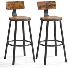 Set of 2 Industrial Bar Stools - Rustic Brown & Black Metal