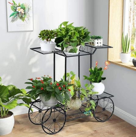 Large Metal Plant Stand Indoor 6 Tier Garden Cart Plant Holder Wrought Iron Plants Display Shelf Rack Outdoor Decorating Garden