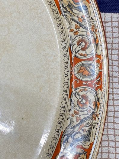 Antique Minton FLORENTINE Vegetable platter / Turkey Plate 1860 with some old chips underneath it