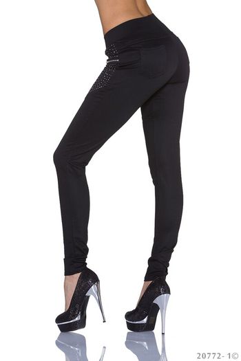 Black with zip and rhinestones leggins fits sm