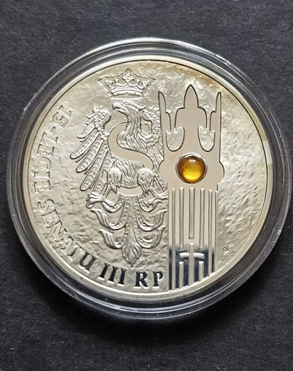 Poland Silver 20 Zloty 2004 15th Anniversary of the polish Senate Amber Inset