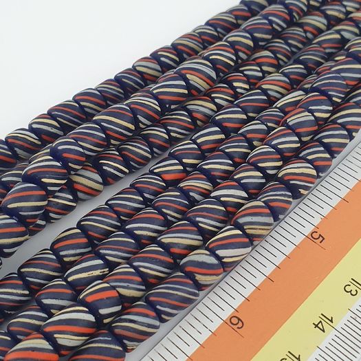 Vintage African MultiColor Stripe Black 7.4mm - 7.6mm Glass Beads Strand
