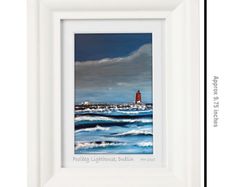 The Waves, Poolbeg Lighthouse, Dublin, A6 framed print by artist Helen Mathews