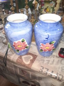 Pair of Beautiful Large Hand Painted Ceramic Flower Vases, Price for 2 Postage Available,