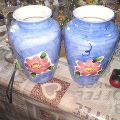 Pair of Beautiful Large Hand Painted Ceramic Flower Vases, Price for 2 Postage Available,