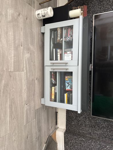 Grey TV Unit with Glass Doors