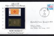 1988 USA New Mexico "Land of Enchantment" 22kt Gold Replica of the 1976 United States Flag Stamps showing 25c US flag definitive tied Santa Fe, New Mexico (state capital) illustrated cover