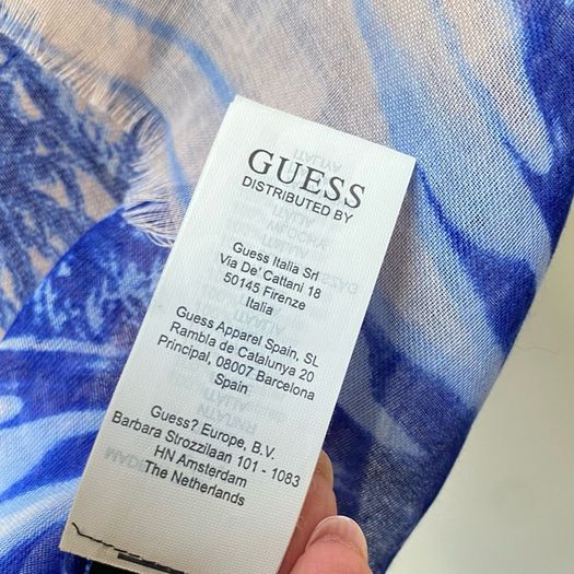 GUESS Tropical Print Winter Accent Scarf | Royal Blue & Peach Lightweight Wrap
