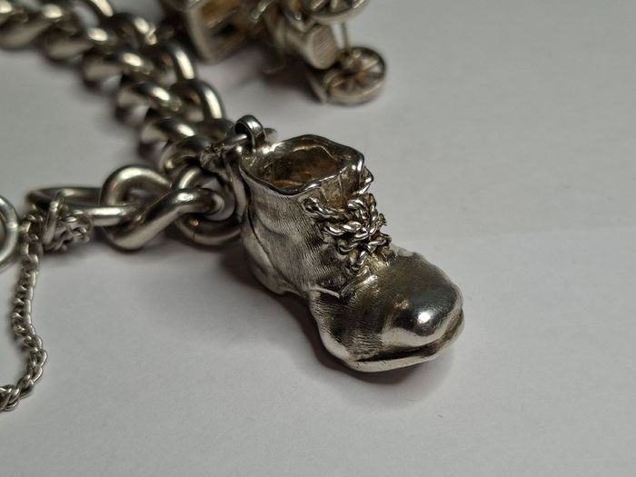 Vintage Sterling Silver Charm Bracelet, Movable Charms