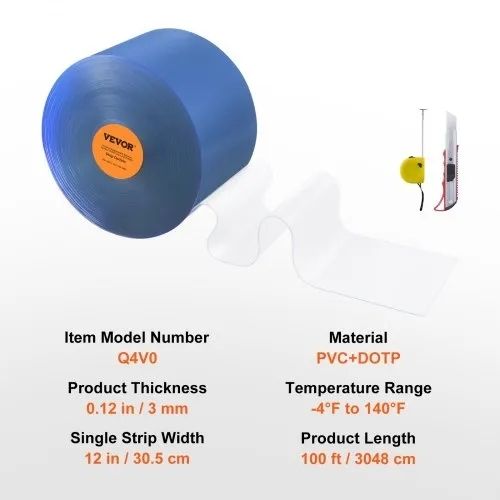Clear PVC Strip Curtain, 30.5 m Length x 30.5 cm Width, Plastic Door Strip Bulk Roll, Walk in Freezer