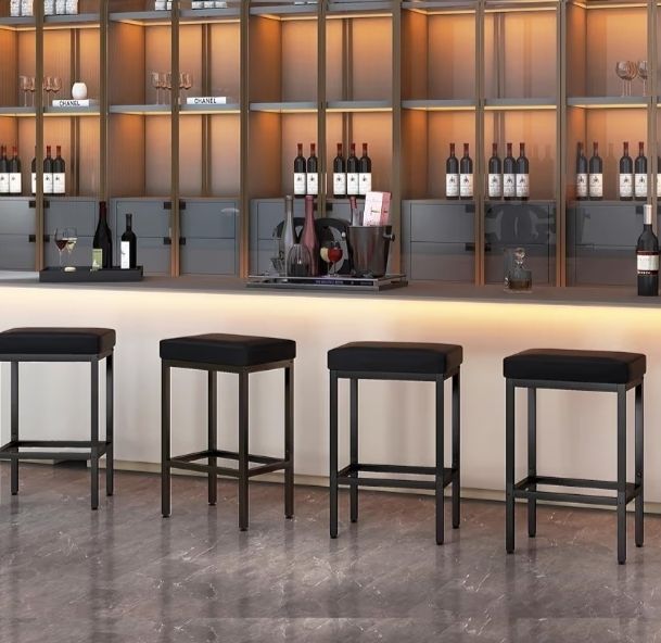 66 cm Bar Stools Set of 4, Black Breakfast Barstools, Kitchen Bar Stool Chairs with Metal Leg for Kitchen Island Counter Breakfast Bars Living Room Party